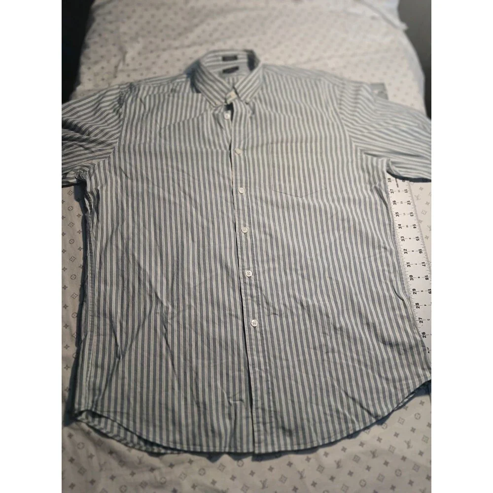 J. Crew Sz L Classic Flex Wrinkle Free Button-Down Dress Shirt Men's Blue Gray
